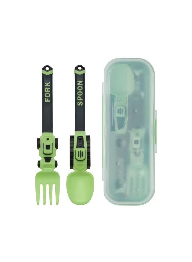 ECLux Construction Vehicle Kids Utensil Set 🚜 | Durable Utensils Tableware | 3-Piece Feeding Set with Spoon, Fork & Storage Case | Soft Grip | Dishwasher Safe | Perfect for Travel & Home | - Image 1